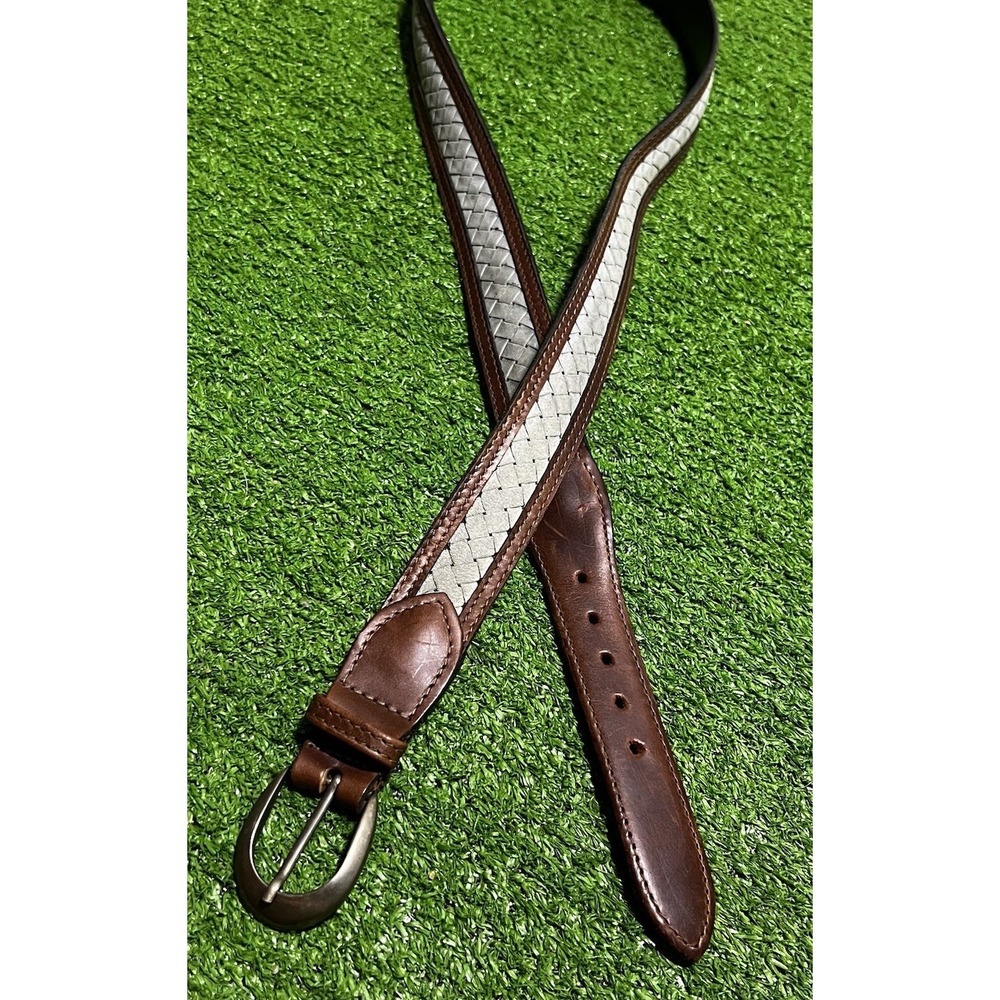 Vintage Arpel Leather Belt SZ 38 Uruguay Polo Style Double Stitch‎ Weave 90s EUC